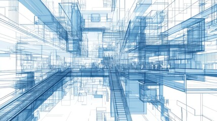 Obraz premium Abstract Architectural Wireframe: Futuristic Cityscape Design