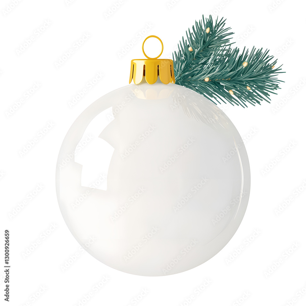 Poster elegant 3d rendering of a smooth white christmas bauble with subtle reflections a metallic top and a