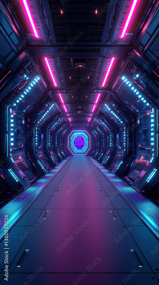 Poster futuristic cyber arena with neon lights for competitive esports events in dynamic setting