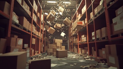 Fototapeta premium A cinematic photograph of the interior of a storage room in a game-style setting.