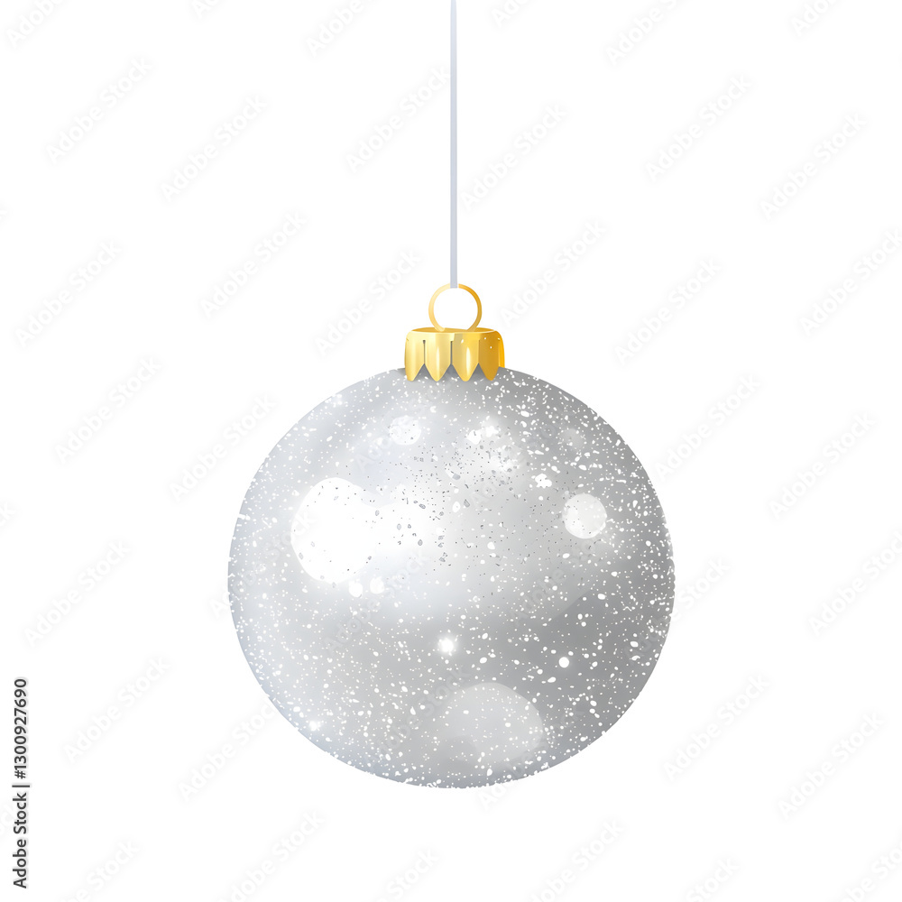 Poster 3d cartoon of a glossy silver christmas ball ornament with a reflective surface and a shiny metallic