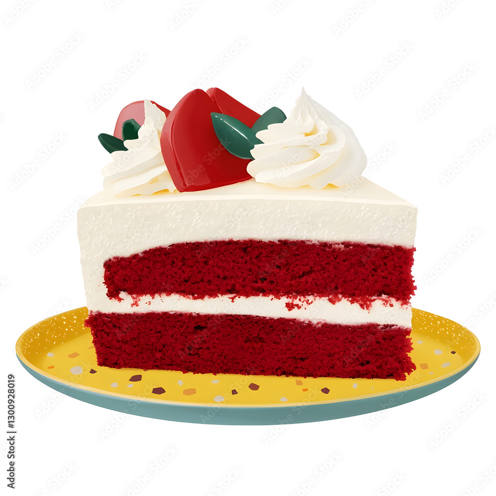 Poster elegant and decadent red velvet cake with creamy icing and whipped cream swirls beautifully layered 