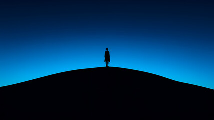 Fototapeta premium Minimalist Image of a Person Standing on a Mountain Top