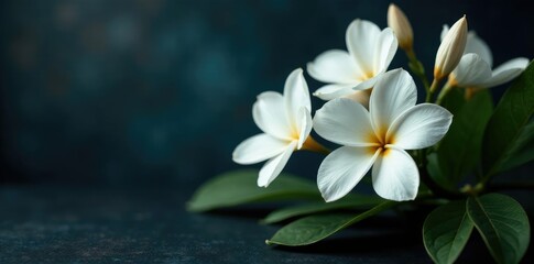 White flowers in full bloom on a dark and moody surface, floral, flowers, elegant