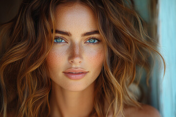 attractive Caucasian woman with long hair,model