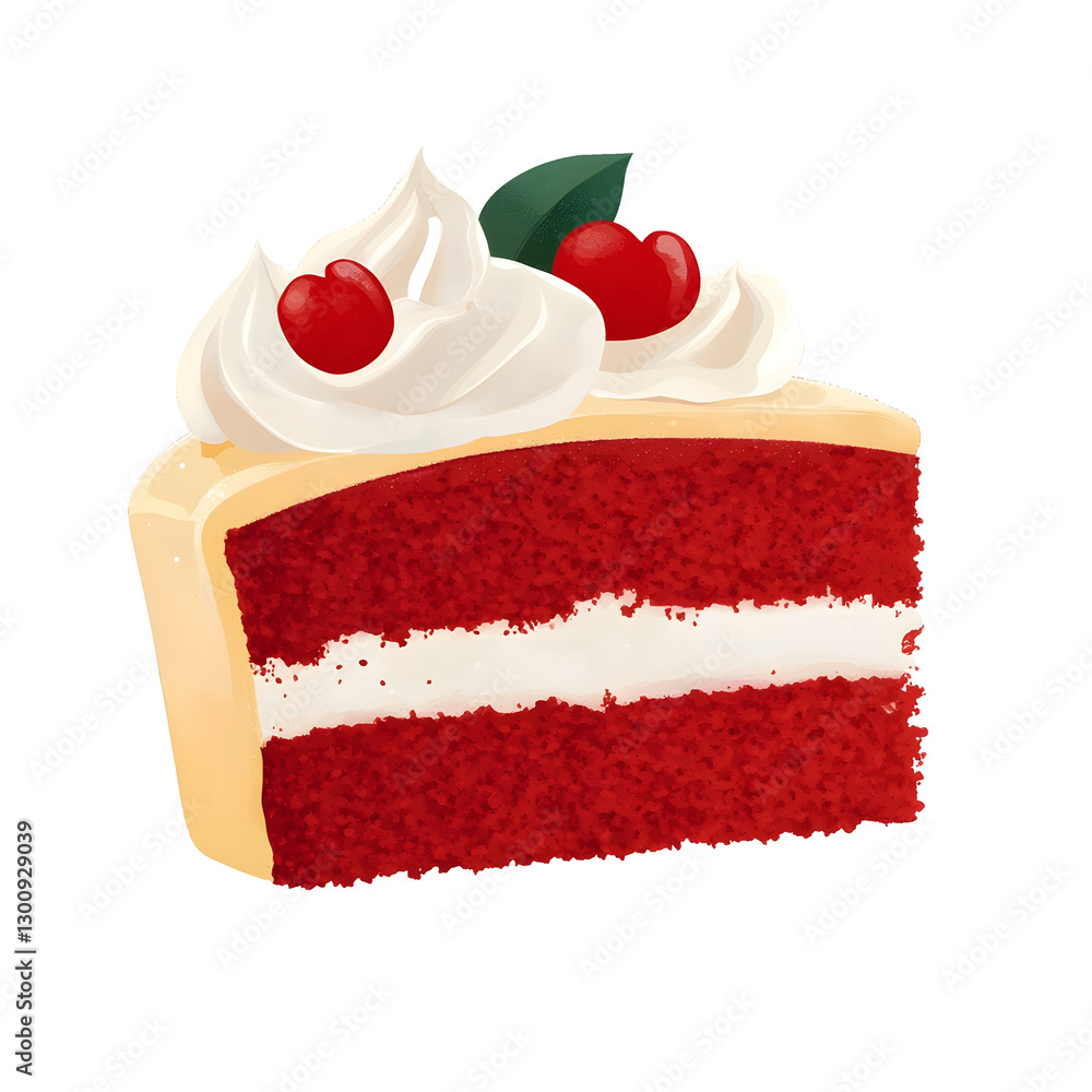 Poster elegant 3d rendering of a moist layered red velvet cake slice with creamy luxurious frosting delicat