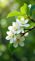 Fototapeta premium White macadamia flowers on a tree branch in full sun, white, lush, tree
