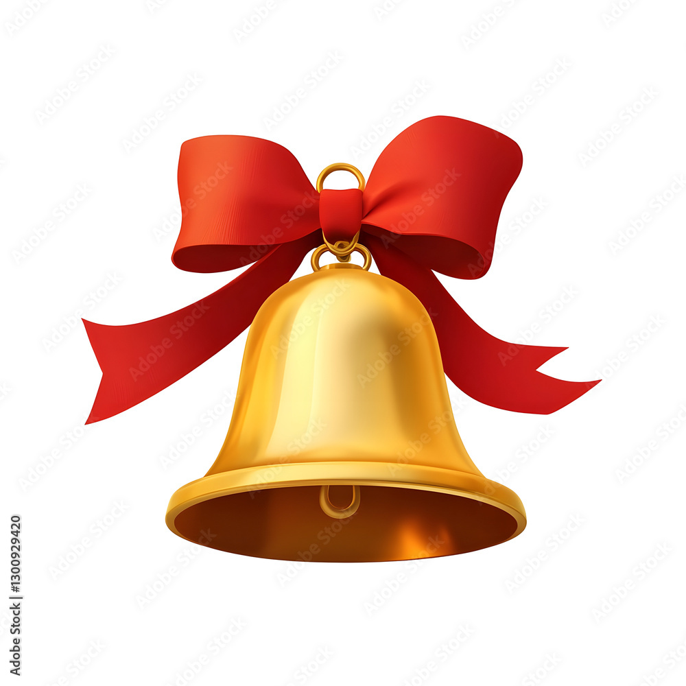 Aufkleber playful 3d of a festive golden bell with a neatly tied red ribbon featuring a soft glow and polished