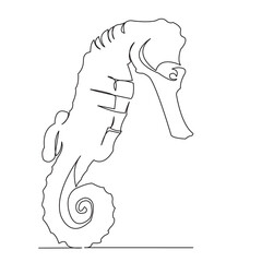 One continuous single drawing line art flat doodle horse, animal, marine, tropical, seahorse. Isolated image hand draw contour on a white background
