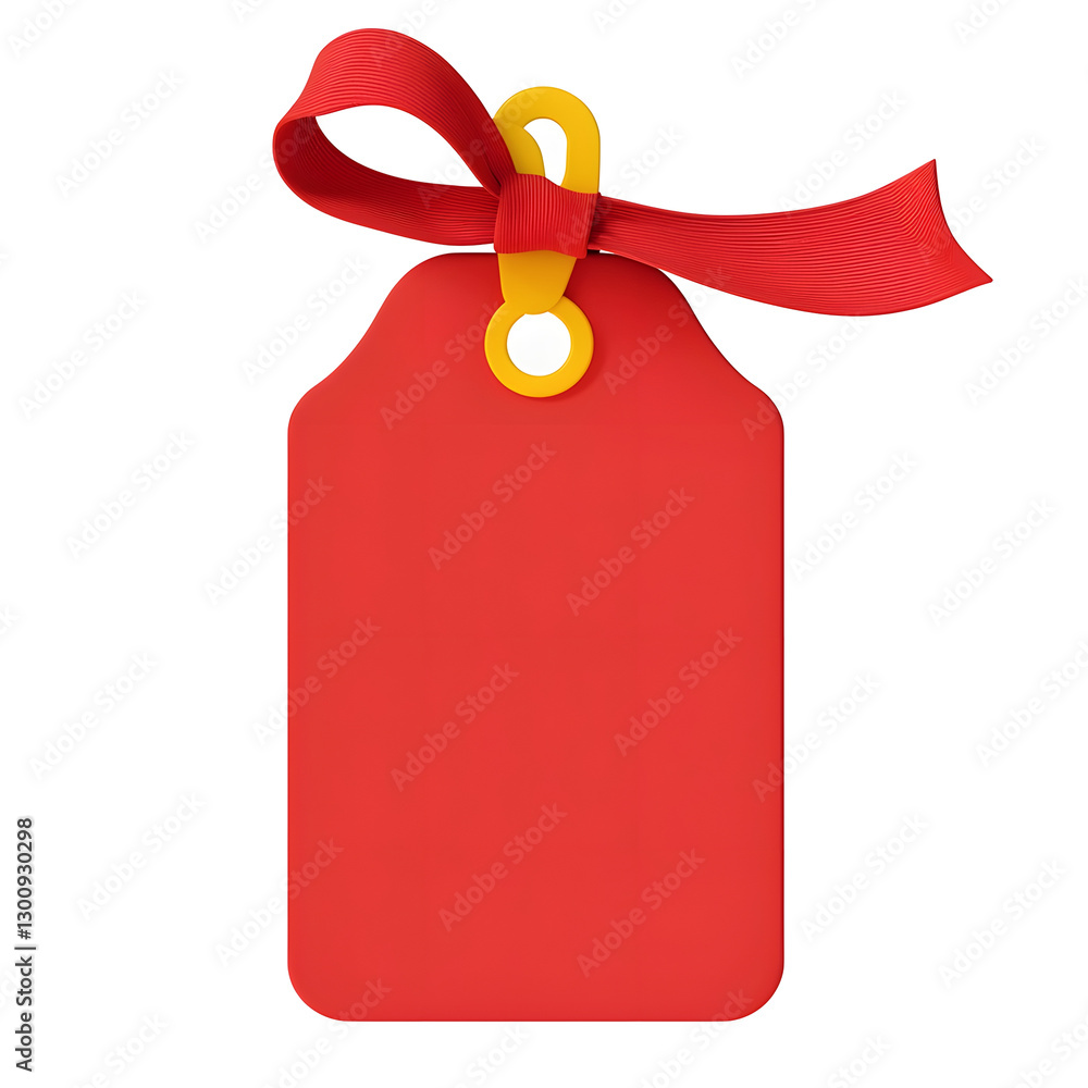 Poster elegant 3d rendering of a blank red gift tag with a glossy finish decorated with a neatly tied satin