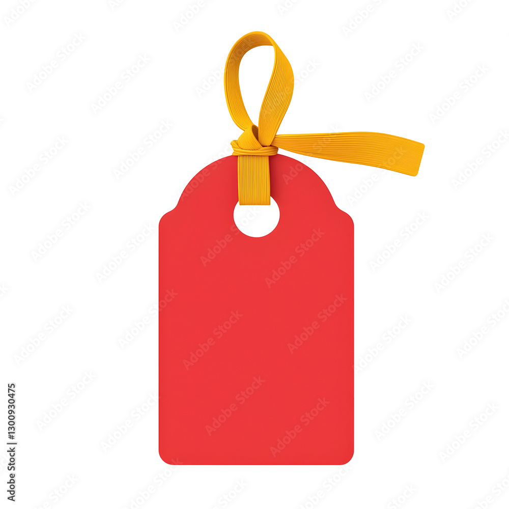 Poster playful 3d of a festive blank red gift tag with a golden ribbon tied in a bow featuring a soft refle