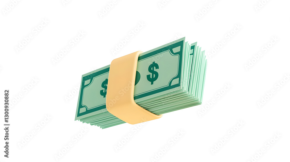 Poster dynamic 3d composition of floating paper money in crisp green shades secured with a minimalist beige