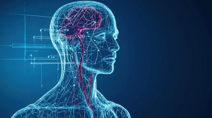 Obraz premium Futuristic Human Anatomy Visualization Representing Brain and Nervous System with Neural Connections
