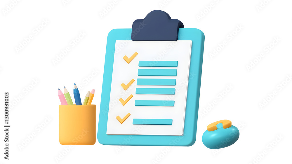 Leinwandbilder Professional 3D rendering of a blue clipboard with neatly aligned checklist lines and checkboxes designed for organization productivity and task management