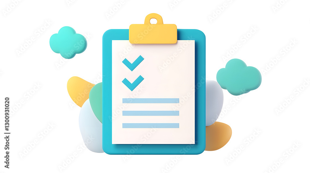 Poster professionally rendered 3d of a blue clipboard with neat checklist and checkboxes designed for produ