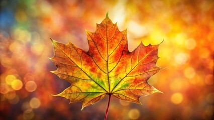Fototapeta premium Autumnal Maple Leaf with Warm, Golden Backdrop, Displaying Vibrant Hues and Intricate Vein Details