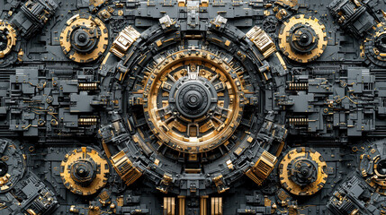 Fototapeta premium Futuristic 3D printer constructs tools on the Martian surface with advanced technology