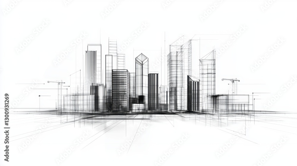 Poster modern architectural vision of urban city skyline with abstract structural design elements and const