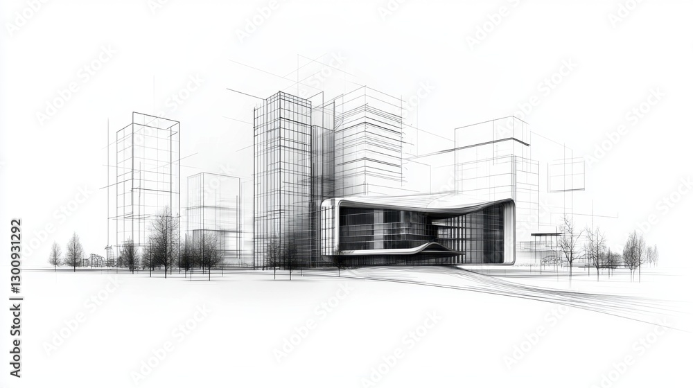 Poster modern architectural concept design of urban skyline with abstract lines and shapes