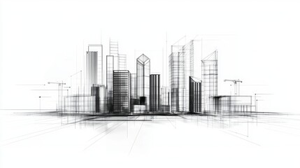 Modern Architectural Vision of Urban City Skyline with Abstract Structural Design Elements and Construction Activities