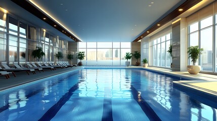 luxurious indoor swimming pool with city view
