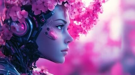 Cybernetic Blossom: A Futuristic Portrait of Harmony