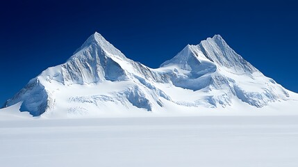 Majestic snow covered mountain peaks against a clear blue sky