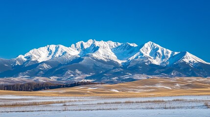 Majestic Winter Snowcapped Mountain Range Scenic Landscape Breathtaking View Serene Nature Winter Wonderland Peaceful Panorama Stunning Alpine Peaks  