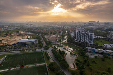 An aerial perspective reveals a mixed-use development