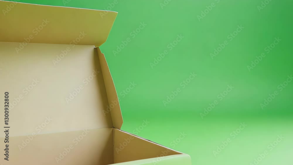 Poster open green box with integrated packaging design on a green screen background for modern product disp