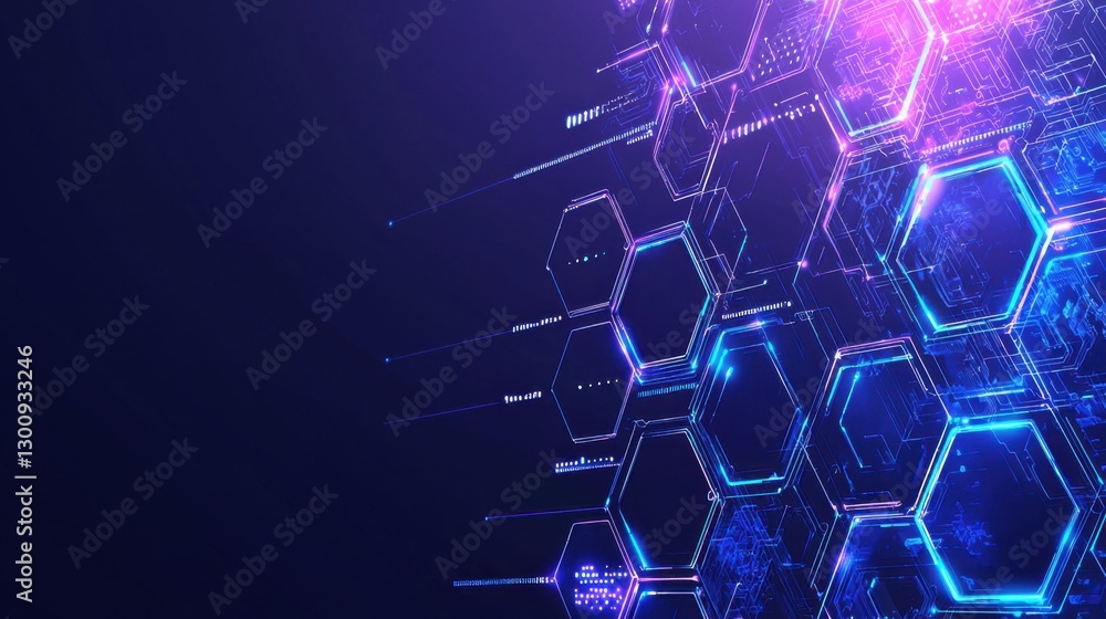 Poster abstract futuristic background with hexagonal shapes and neon lights for technology and digital conc
