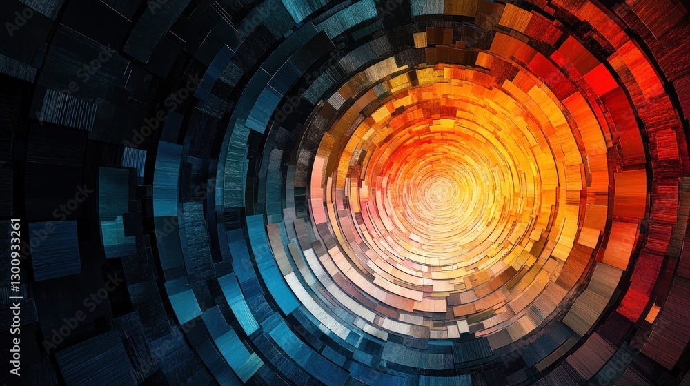 Poster abstract colorful tunnel of light and digital blocks