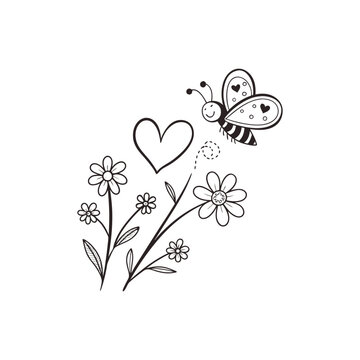 Abstract flowers and hearts valentine card