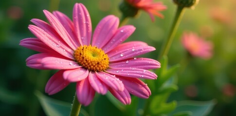 Obraz premium Dew-kissed daisy, vibrant petals, glistening drops, bloom, details, white