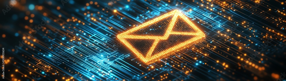 Aufkleber glowing email icon on a digital circuit board, futuristic encryption concept, secure virtual communi