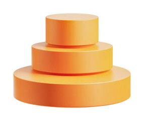 Dynamic orange display platforms arranged in three tiers for product showcasing and design presentations, cut out