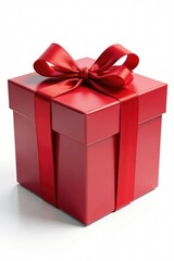 Obraz premium Gift box with red ribbon isolated on a white background, single present, isolated object