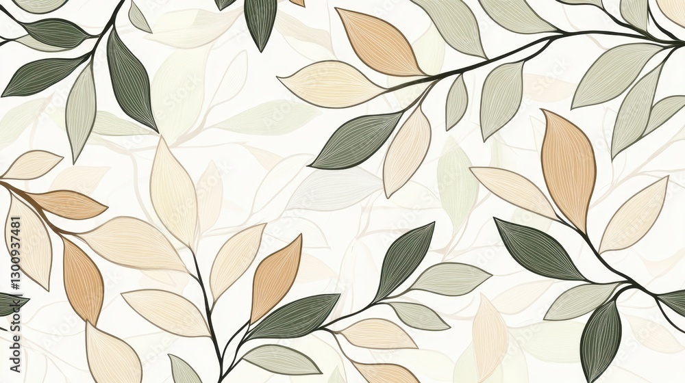 Poster stylized botanical pattern featuring soft, interconnected leaves and branches, seamlessly blending n