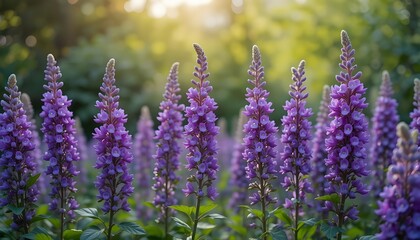 Obraz premium a line of purple flowers