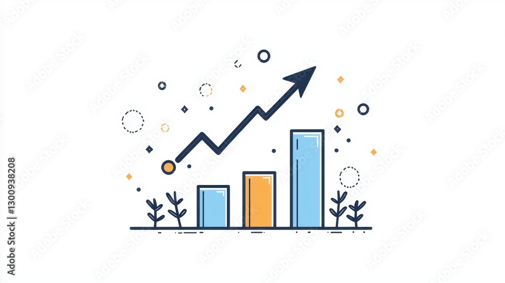 Aufkleber trend growth analysis with rising graphs and colorful elements on white background for business visu