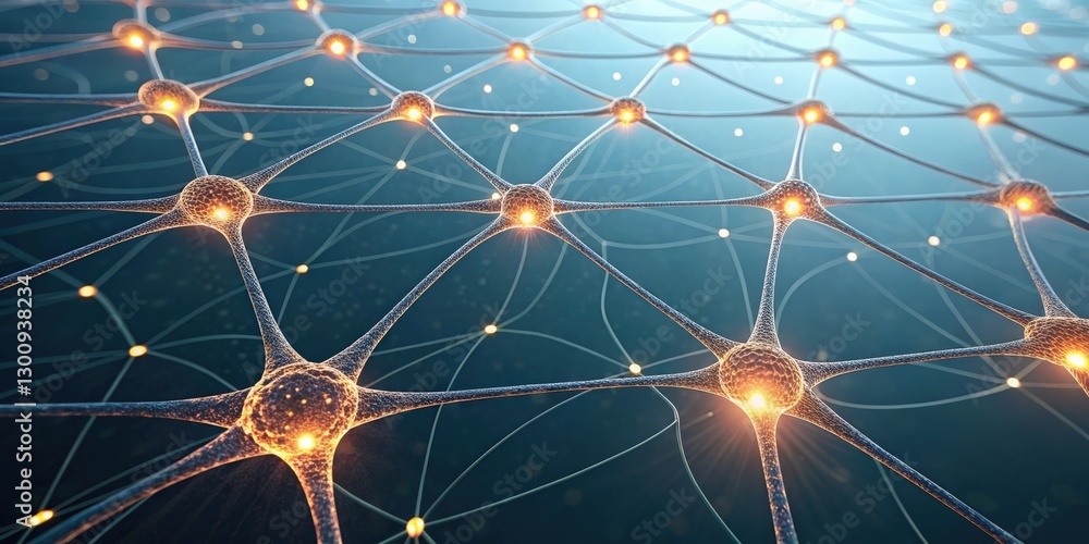 Poster intricate 3d rendering of interconnected neurons, forming a complex neural network, symbolizing the 