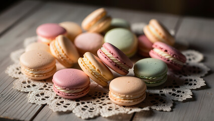 Fototapeta premium Lace napkin with Different macarons 