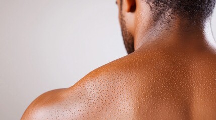 Fototapeta premium A close-up of a person's back covered in severe allergic hives, showing red, inflamed, and swollen skin