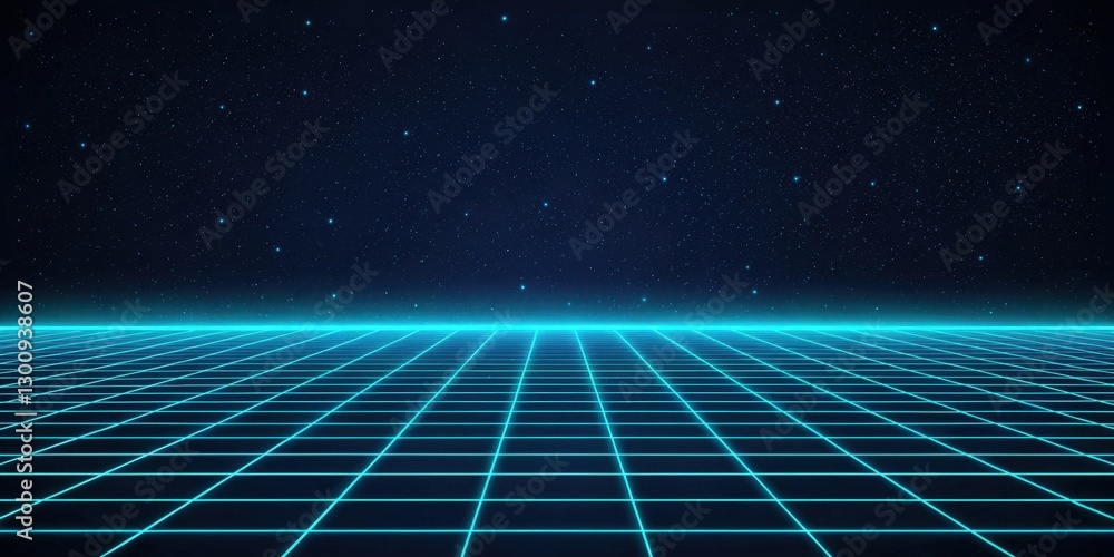 Poster blue grid abstract background with bright lines and sparkling stars. this image would be ideal for f