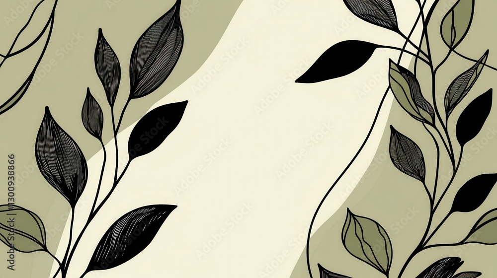 Poster verdant green backdrop supporting delicate, interlacing botanical branches creating refined, organic