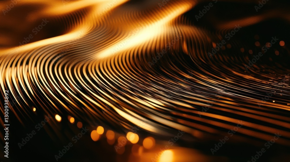 Poster abstract golden lines curved across a dark background with light