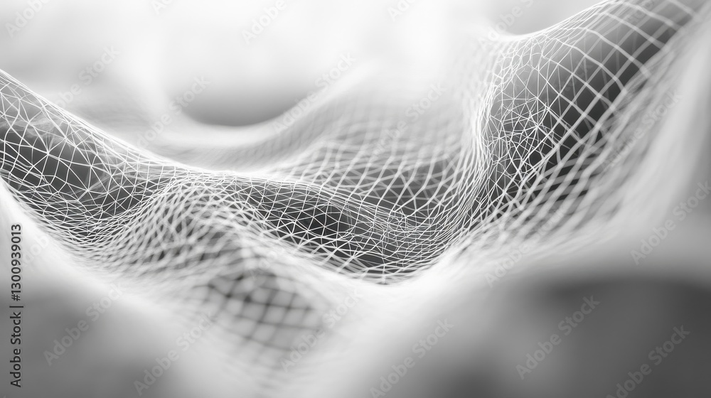 Poster a monochrome image showing a delicate net with textured waves