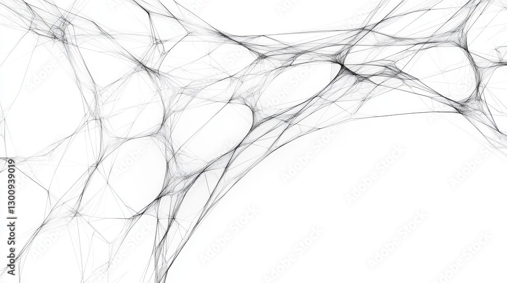 Poster an abstract monochrome spiderweb graphic with delicate interconnected lines