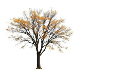 Obraz premium Lone deciduous tree, branches reaching skyward, stark white backdrop, serene, picture