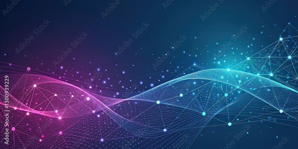 Poster a dynamic digital illustration with a network of interconnected lines and glowing dots, symbolizing 